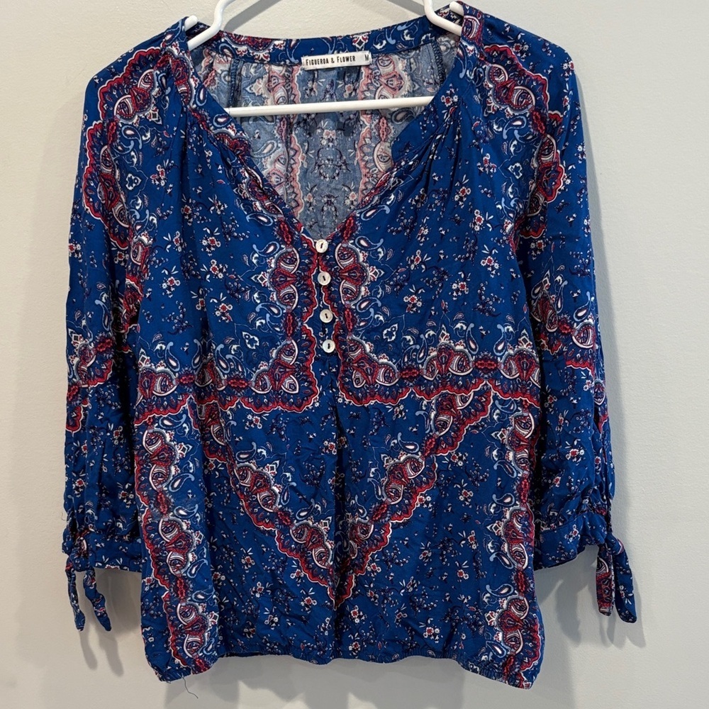 Flourish & Sway Women's Blue Paisley Blouse